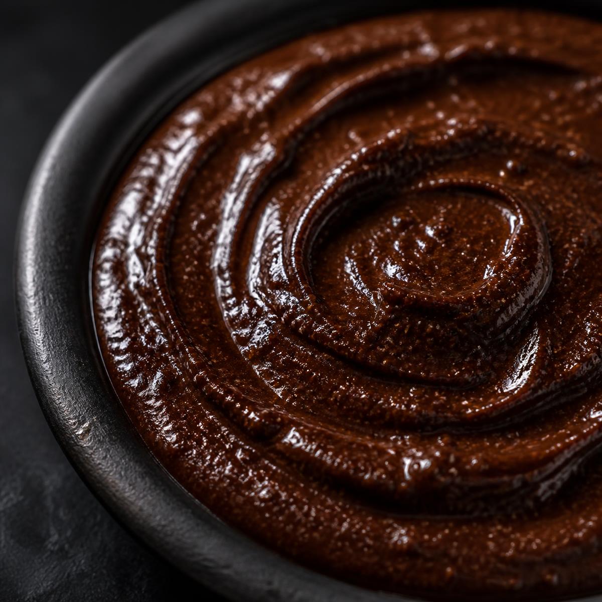 Glossy Oaxacan black mole on a barro negro plate